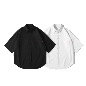 PureBrandoversize衬衫男棉牛津纺五分袖短袖日系衬衣简约百搭