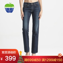 texwood萍果女士纯棉直脚中腰弹力修身牛仔裤秋冬长裤9216808U