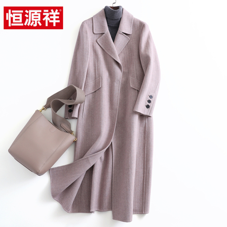恒源祥2018冬装防寒长款纯羊毛呢大衣暗扣中年女装大气时尚呢外套商品大图