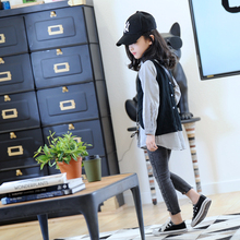 小资妞 女童 女装 大童 亲子 春款2019新款 假两件马甲衬衫