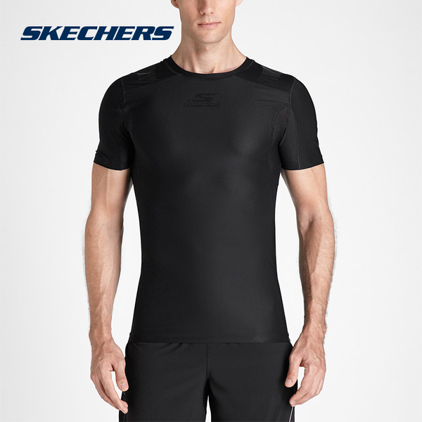 Skechers斯凯奇透气速干运动衫男 紧身弹力训练健身衣SAMF16050