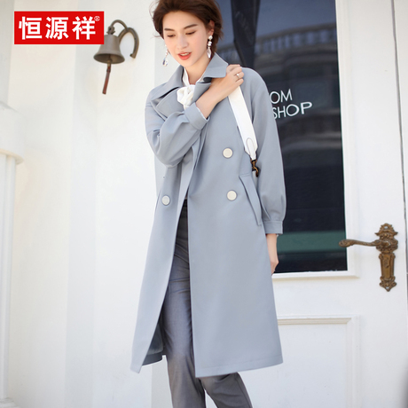 恒源祥灯笼袖宽松风衣女中长款韩版2018秋季新款九分袖外套女春秋商品大图