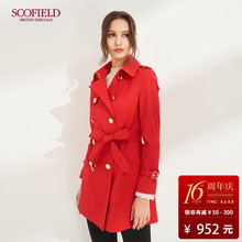 SCOFIELD女装2018春季中长款红色双排扣方领风衣外套SFJT86101L图片