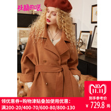 妖精的口袋秋冬装2018新款毛呢外套通勤气质收腰中长款呢子大衣女图片