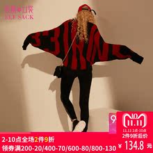 妖精的口袋旗舰店秋装新款宽松圆领字母蝙蝠袖套头毛衣女短749020图片