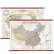 饰功能 办公室 客厅 2019新版 实用加装 仿古地图挂图套装 书房 1.5米x1.1米精装 中国地图挂图 超大 世界地图 高颜值复古风