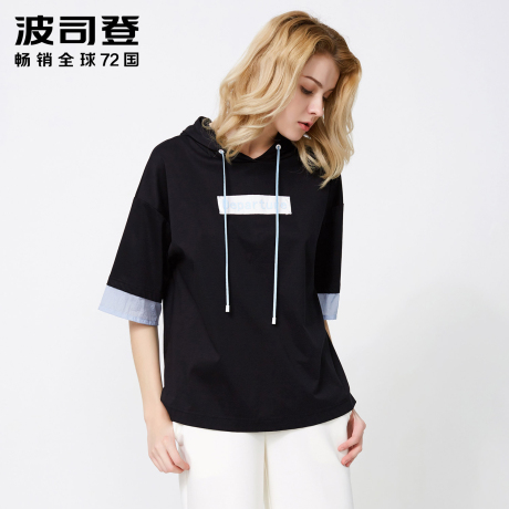 Bosideng/波司登2018新品时尚休闲连帽女士上衣中袖T恤B80216120商品大图