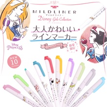 日本斑马Mildliner迪士尼联名公主款WKT7淡色双头手账荧光笔WKT12