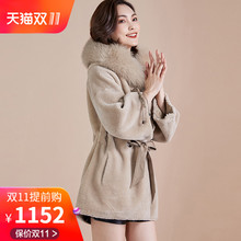 羊剪绒大衣女装新款2018冬季狐狸毛领系带大牌颗粒绒羊毛皮草外套图片
