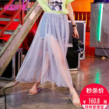 妖精的口袋夏装2018新款原宿风网纱牛仔磨破港味复古chic短裤女潮图片