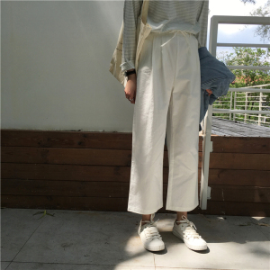 宽松休闲学生纯色高腰显瘦阔腿直筒九分裤女