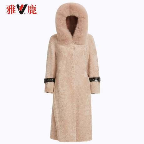 yaloo/雅鹿皮草外套女2018新款冬 中长款皮毛一体时尚白色外套潮商品大图