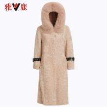 yaloo/雅鹿皮草外套女2018新款冬 中长款皮毛一体时尚白色外套潮图片