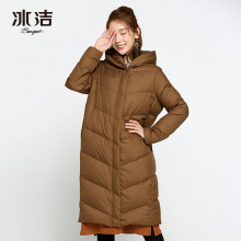 冰洁反季羽绒服女清仓过膝直筒连帽长款羽绒服女装纯色J70140020图片
