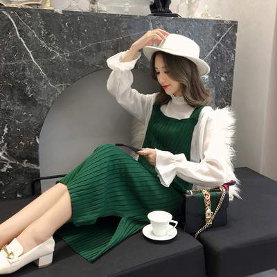 减20】两件套吊带裙女背心裙时尚套装毛衣裙连衣裙中长款秋装新款