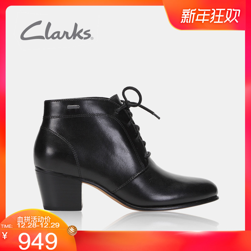 clarks其乐女鞋冬季Ceara FernGTX粗跟圆头高跟系带踝靴短筒靴女