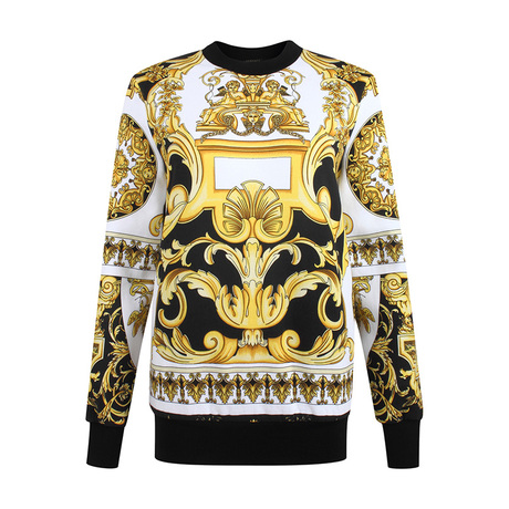 正品Versace/范思哲女士长袖卫衣纯棉T恤金色宫廷印花一线系列SS商品大图