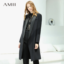 Amii女装2018秋冬装新款韩版休闲中长款修身西服翻领女士西装外套图片