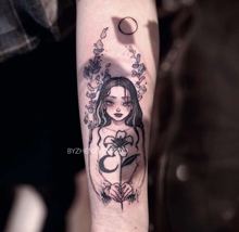 BYZHENZI榛子本铺 月亮少女花臂日式浮世绘黑暗系 纹身贴堕落