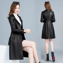 PU皮风衣女中长款2018秋冬新款女装韩版修身大码收腰显瘦皮衣外套图片