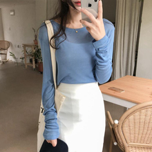 韩国代购东大门女装2019新款 微透修身打底衫女长袖秋装百搭T恤