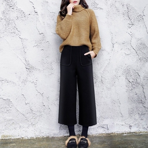 秋冬毛呢九分阔腿裤