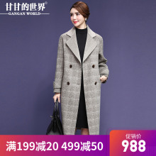 甘甘的世界2018秋冬新款毛呢外套修身显瘦中长款双面呢格子大衣女图片