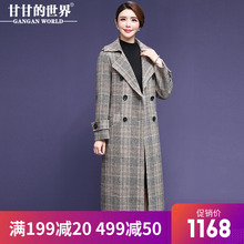 甘甘的世界2018秋冬新款毛呢外套女西装领修身中长款双面呢大衣图片