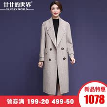 【全羊毛】甘甘的世界2018秋冬新款大翻领人字纹双面呢大衣中长款图片