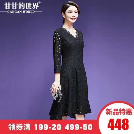 【睫毛蕾丝】甘甘的世界2018秋冬新款鱼尾摆连衣裙女修身显瘦中年商品大图