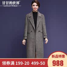 【全羊毛】甘甘的世界2018新款双面呢大衣翻领斜纹毛呢中长款外套图片