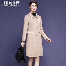 【全羊毛】甘甘的世界2018秋冬新款双面呢大衣女时尚格纹毛呢外套图片