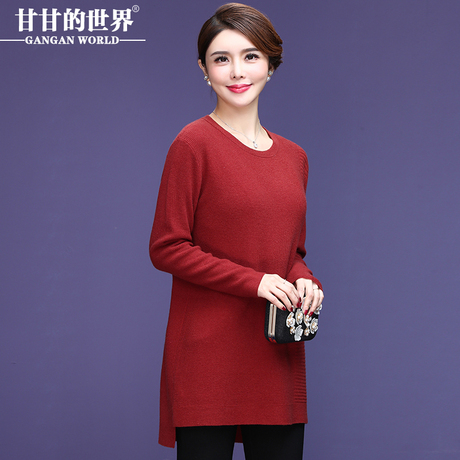 羊毛衫女甘甘的世界2018冬季新款针织衫中年女装打底衫中长款毛衣商品大图