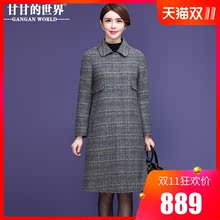 【80%羊毛】甘甘的世界秋冬新款娃娃领格子双面呢大衣毛呢外套女图片