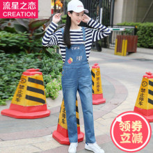 少女韩版休闲背带裤2017春秋季牛仔裤新款初中高中学生秋装连体裤图片
