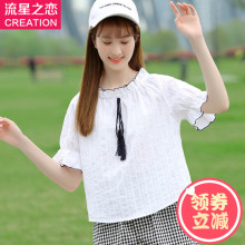 少女韩版休闲宽松T恤学院风潮2018夏季新款中学生夏装上衣小清新图片