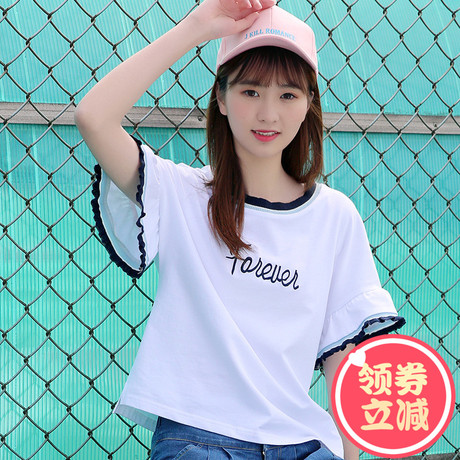 2018夏季新款少女夏装初中生T恤学院风中学生韩版宽松上衣小清新商品大图