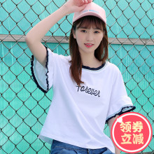 2018夏季新款少女夏装初中生T恤学院风中学生韩版宽松上衣小清新图片