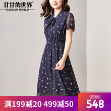 印花雪纺连衣裙女时尚优雅2018新款甘甘的世界收腰显瘦连衣裙女图片
