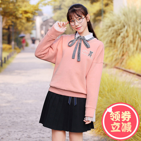 西子小荷松松垮垮卫衣女2018新款韩版薄款宽松中学生秋季套头上衣商品大图
