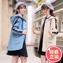 西子小荷呢子外套女中长款韩版2018新款秋冬季显瘦中学生毛呢外套图片