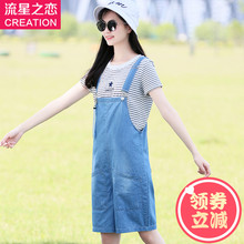 2017夏季新款少女韩版休闲牛仔背带裤女宽松初中学生夏装连体裤子图片
