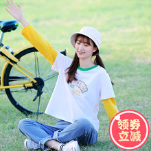 少女韩版宽松T恤学院风2018春秋季新款潮初中学生秋装上衣小清新图片