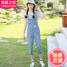 少女韩版修身牛仔背带裤女2018夏季新款初中生夏装中学生连体裤子图片