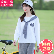 少女韩版休闲宽松T恤女学院风2018春秋季新款潮初中学生秋装上衣图片