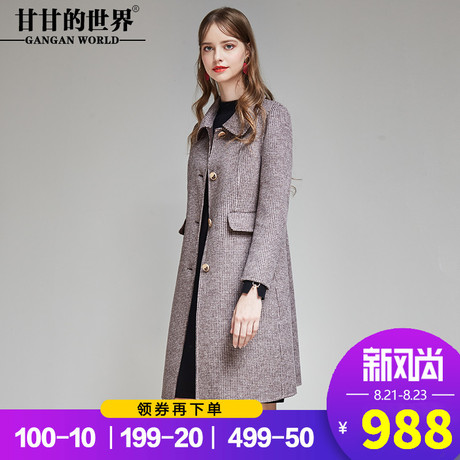 甘甘的世界2018秋冬装新款双面呢大衣女中长款小格子大码中年外套商品大图