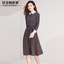 甘甘的世界复古碎花翻领连衣裙2018秋装新款中年大码女士裙子长袖图片