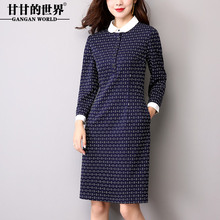 甘甘的世界春秋连衣裙长袖女新款2018大码弹力娃娃领藏蓝色铅笔裙图片