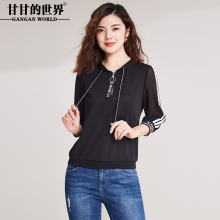 衬衫女甘甘的世界2018秋装新款休闲运动卫衣七分袖T恤连帽衫图片