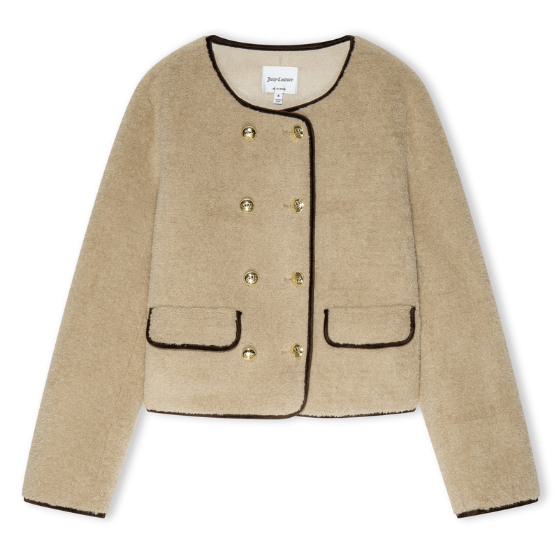 【狂欢价】Juicy Couture橘滋通勤新款绵绵甜巧撞色边金扣毛绒外套